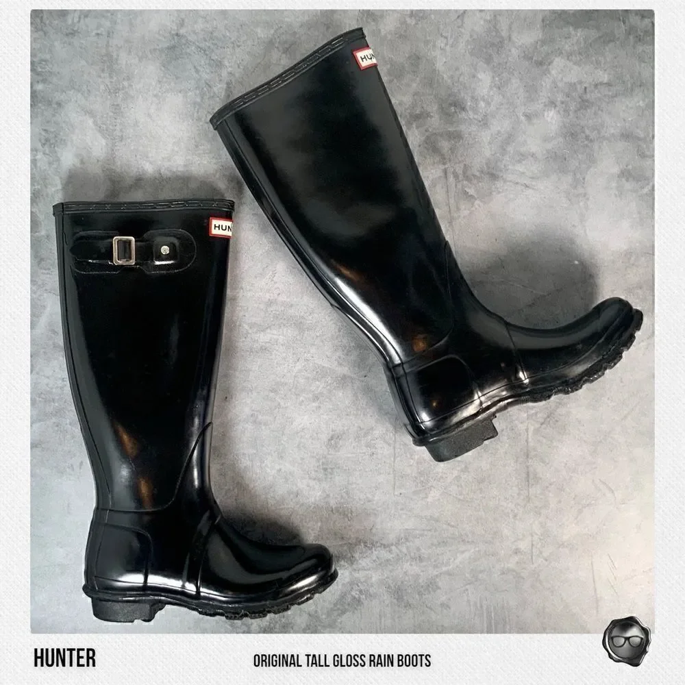 HUNTER ORIGINAL TALL RAIN BOOTS IN GLOSS BLACK WOMEN’S SHOE SIZE EU 36 BOOTS